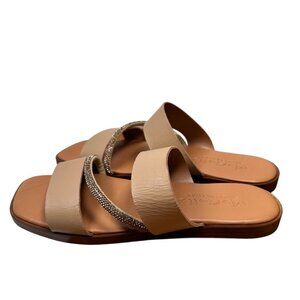 Mariella Slide Embellished Sandal Size 7.5 Tan Strappy Rose Gold
